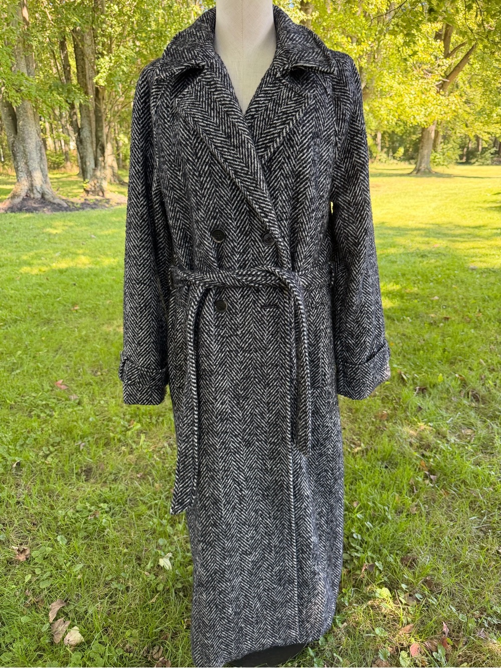 Abercrombie Herringbone Wool Blend Long Trench Coat Womens Medium